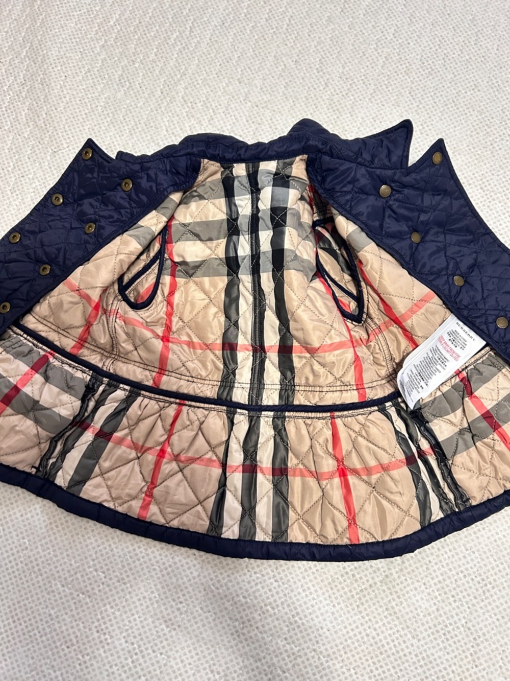Burberry Girls 2Y Quilted Check Mid-Length Jacket Navy Nova Check Lining - Picture 6 of 11